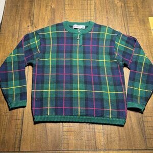 Vintage Westbound Casual Green Window Pane Check‎ Print Sweater Plaid Large